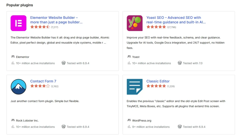 WordPress popular plugins